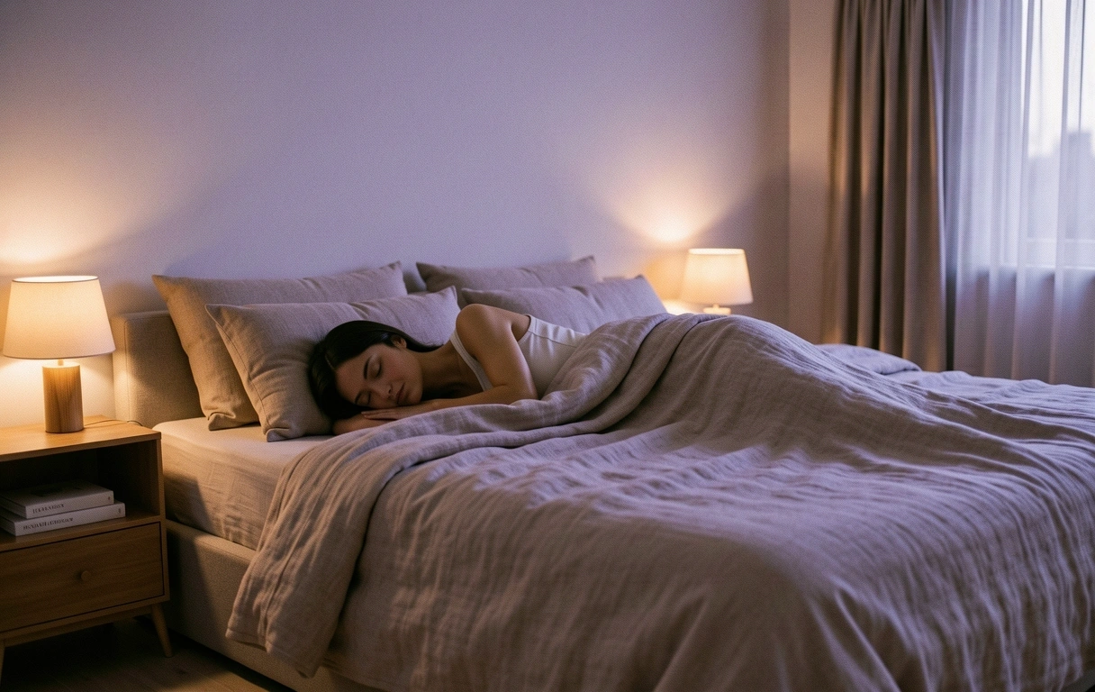 Ruhiges Schlafzimmer im Abendlicht